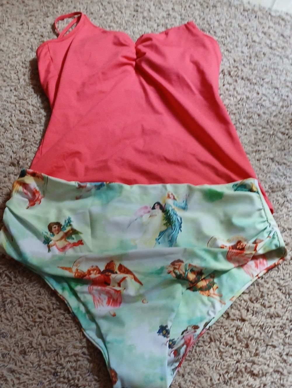 Zaful Pastel Mint and Coral Skirt Swimsuit